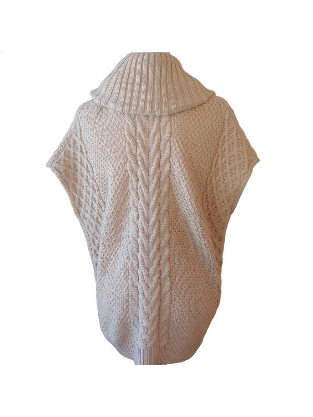 Saks Fifth Ave Wool Blend Cream Cable Knit Cowl Sweater with Side Belts Small - Picture 4 of 16